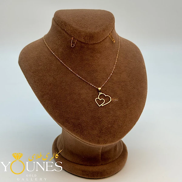 آویز دو قلب تو خالی طلا لیزری